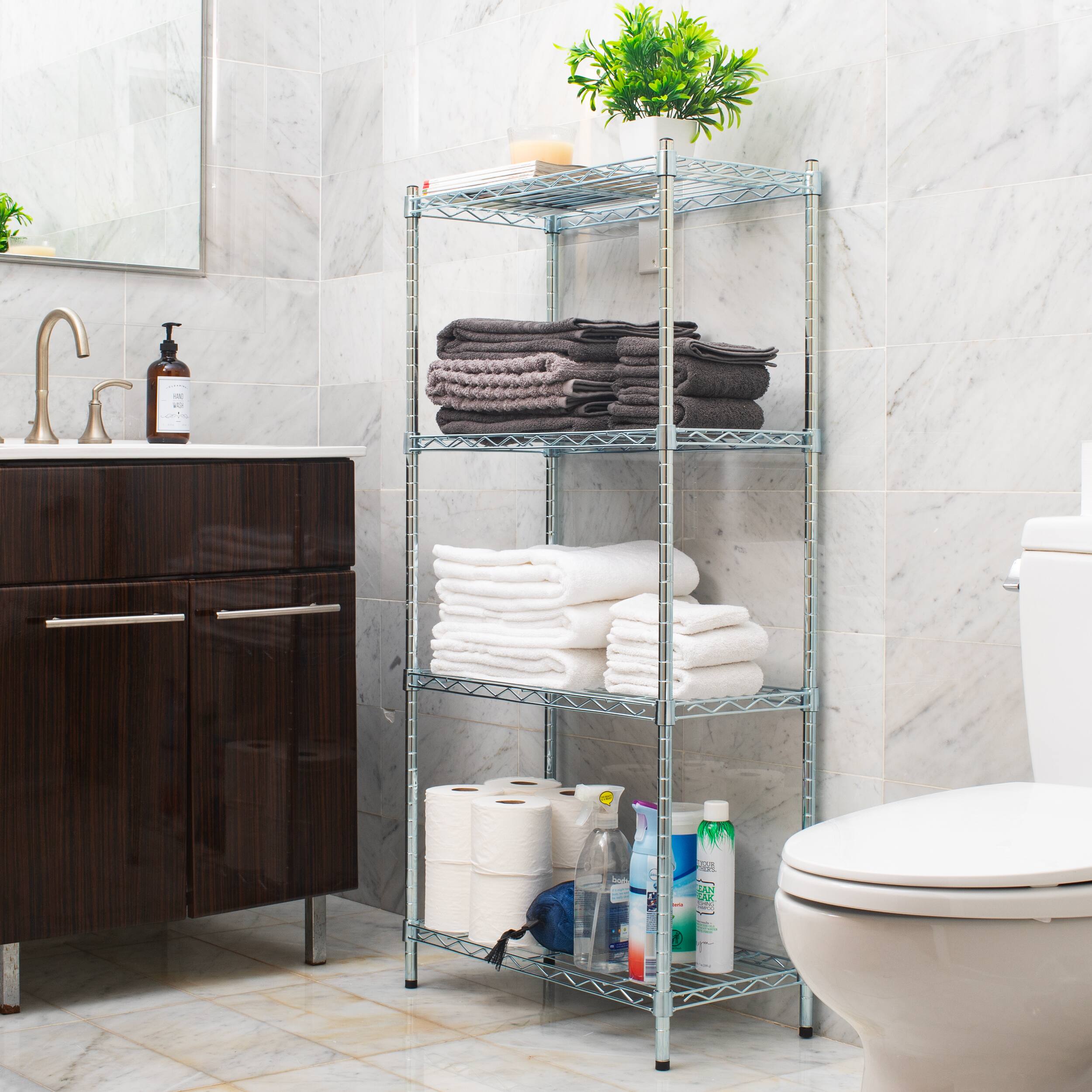 Angle. Mind Reader - Storage Shelves, Garage Shelving, Storage Shelf, Pantry Org, Adjustable, Metal, 23.5"L x 11.75"W x 48"H - Silver.