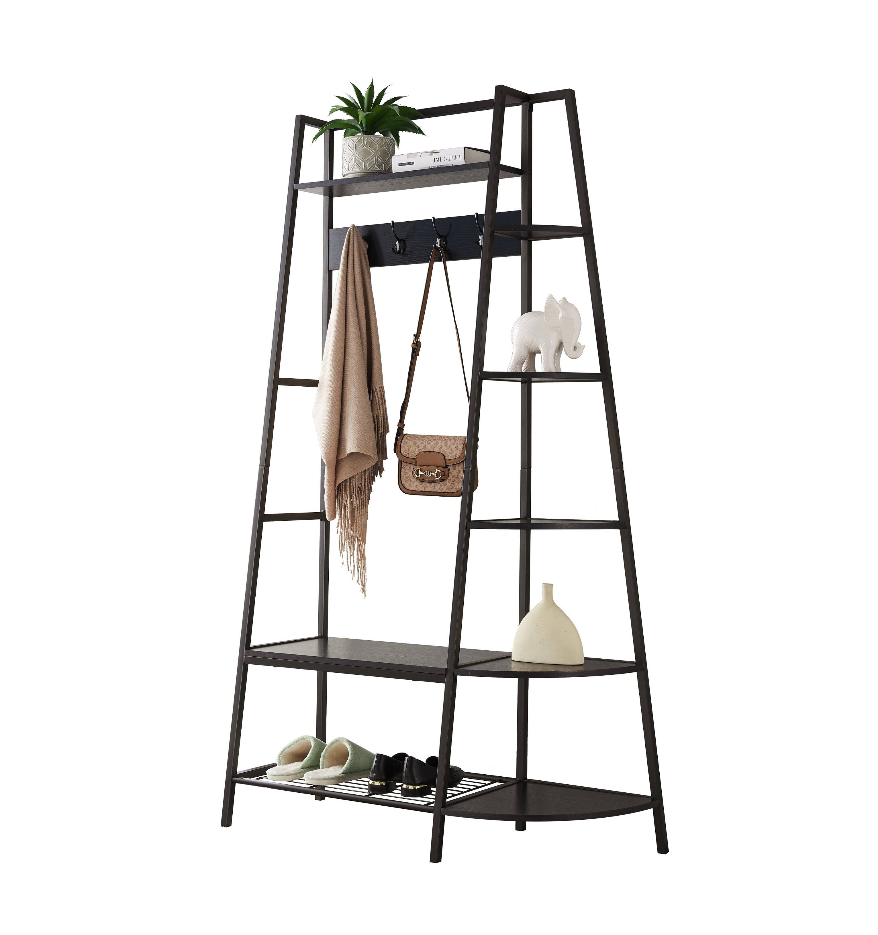 Angle. Kings Brand Furniture - Kings Brand Furniture Rankin Entryway Hall Tree Coat Rack with Storage - Dark Grey.