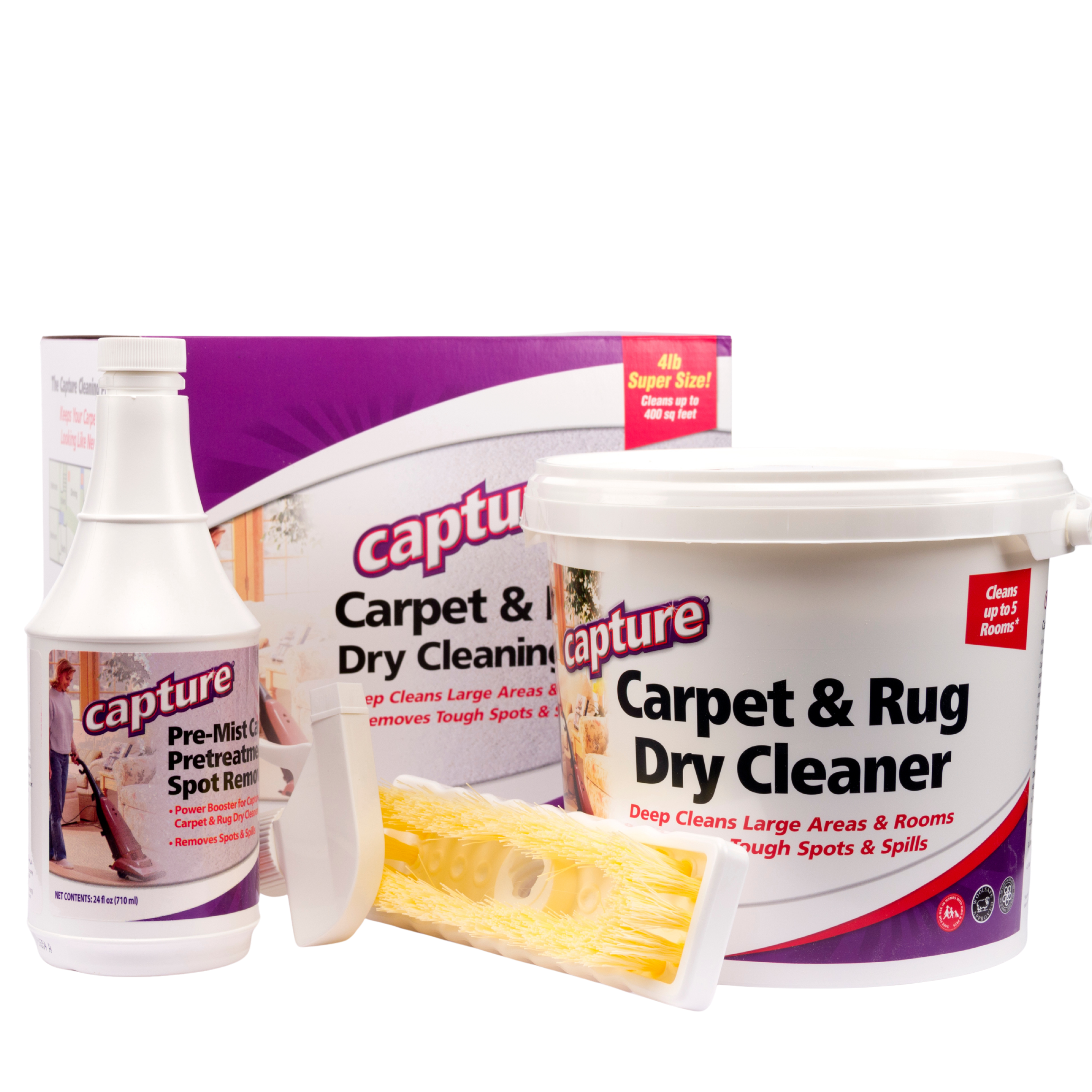 Capture - Carpet Cleaning Kit with Dry Powder, Pre-Mist & Brush, Fresh Scent, 4 lbs - White