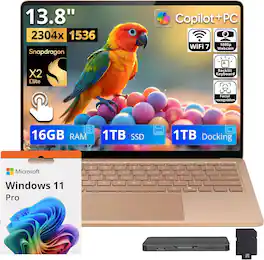 Microsoft - Upgraded - Surface 13.8" Touch Laptop,Snapdragon X2 Elite,16GB RAM,1TB SSD+1TB Dock Set,Wi-Fi 7,Backlit,Win 11 Pro - Dune