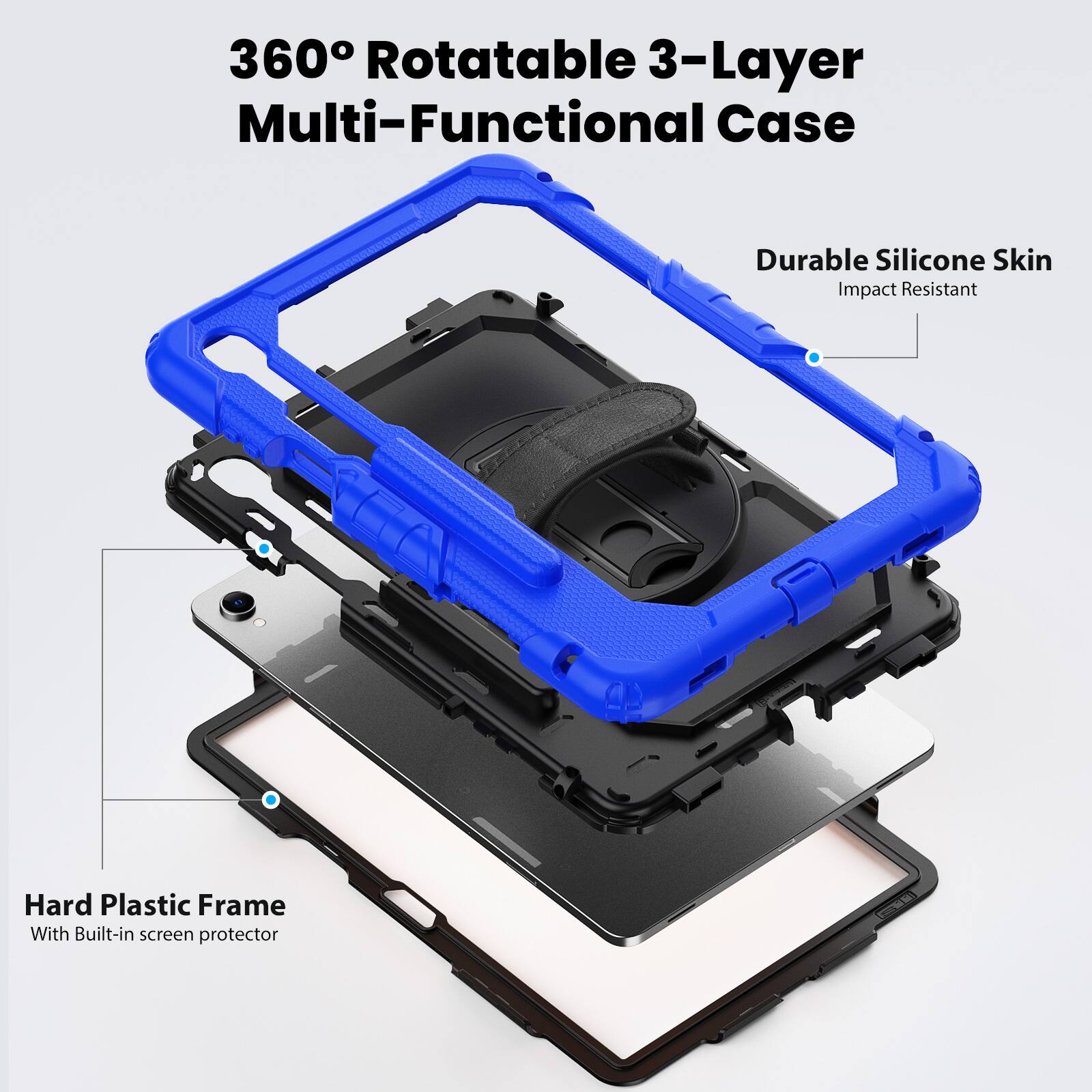 360° Rotatable 3-Layer Multi-Functional Case

Durable Silicone Skin
Impact Resistant

Hard Plastic Frame
With Built-in screen protector