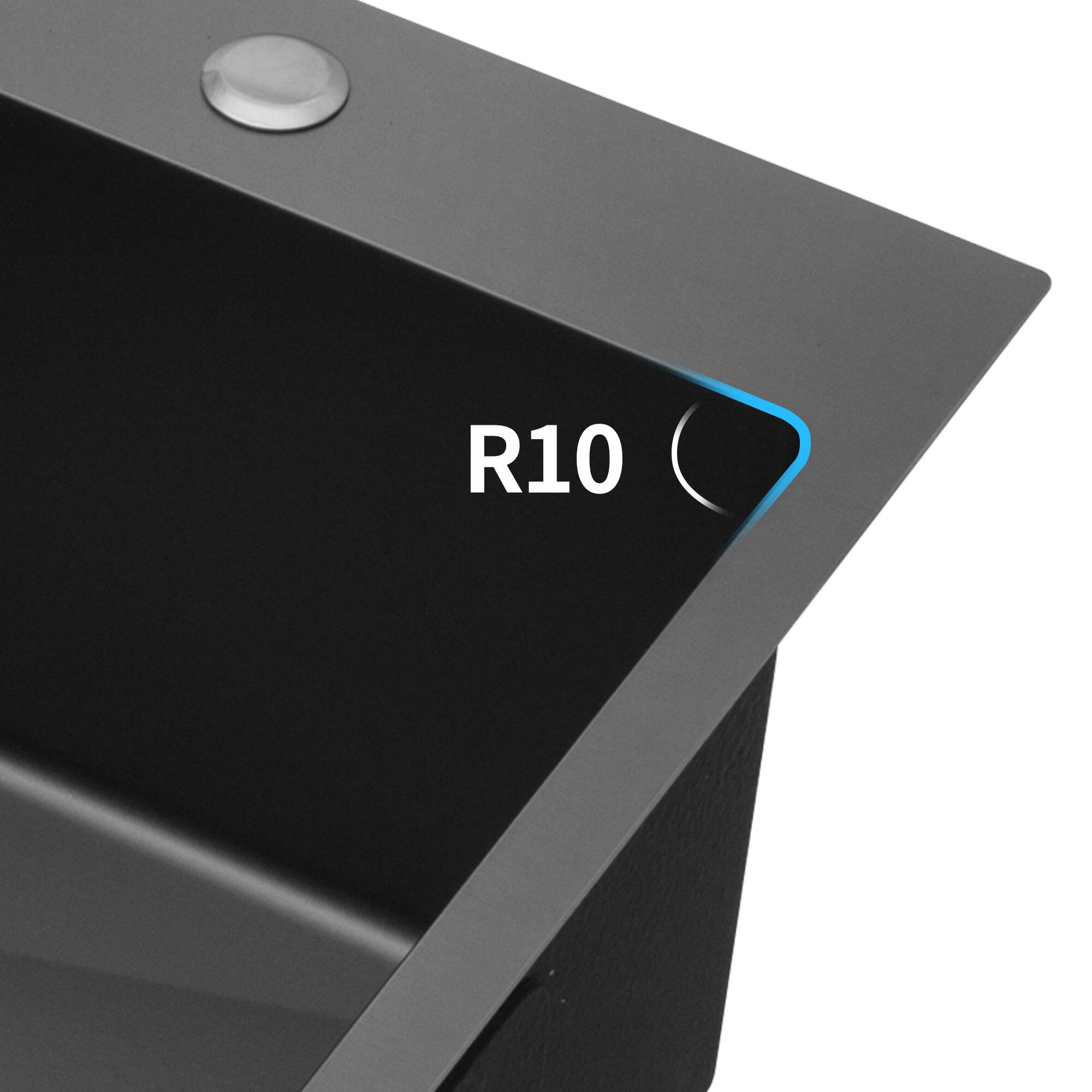 Back. Siljoy - 33x22x10"Drop-in Single Bowl Stainless Steel Kitchen Sink - Matte Black.