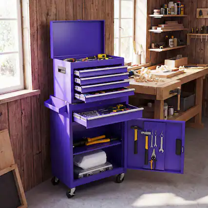Front. Mondawe - 2-in-1 Rolling Tool Chest with 5 Sliding Lockable Drawers - Purple.