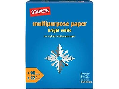 Staples - 8.5" x 11" Multipurpose Paper, 22 lbs., 98 Brightness, 500/Ream (22098) - Bright white