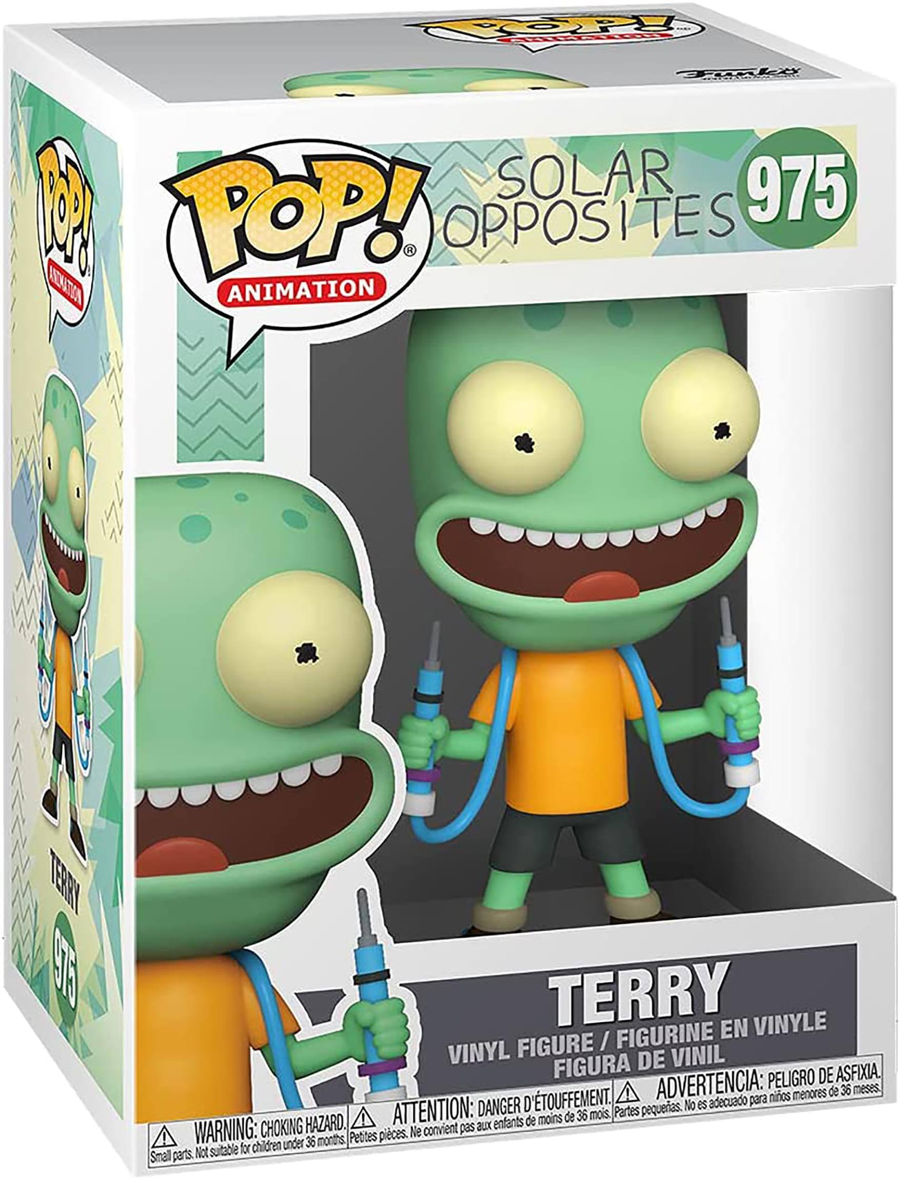 **Solar Opposites 975**

**Terry**

**Vinyl Figure / Figurine en Vinyle / Figura de Vinil**

**Warning: Choking Hazard. Small parts. Not suitable for children under 36 months.**

**Attention: Danger d'étouffement. Petites pièces. Ne convient pas aux enfants de moins de 36 mois.**

**Advertencia: Peligro de asfixia. Piezas pequeñas. No es adecuado para niños menores de 36 meses.**