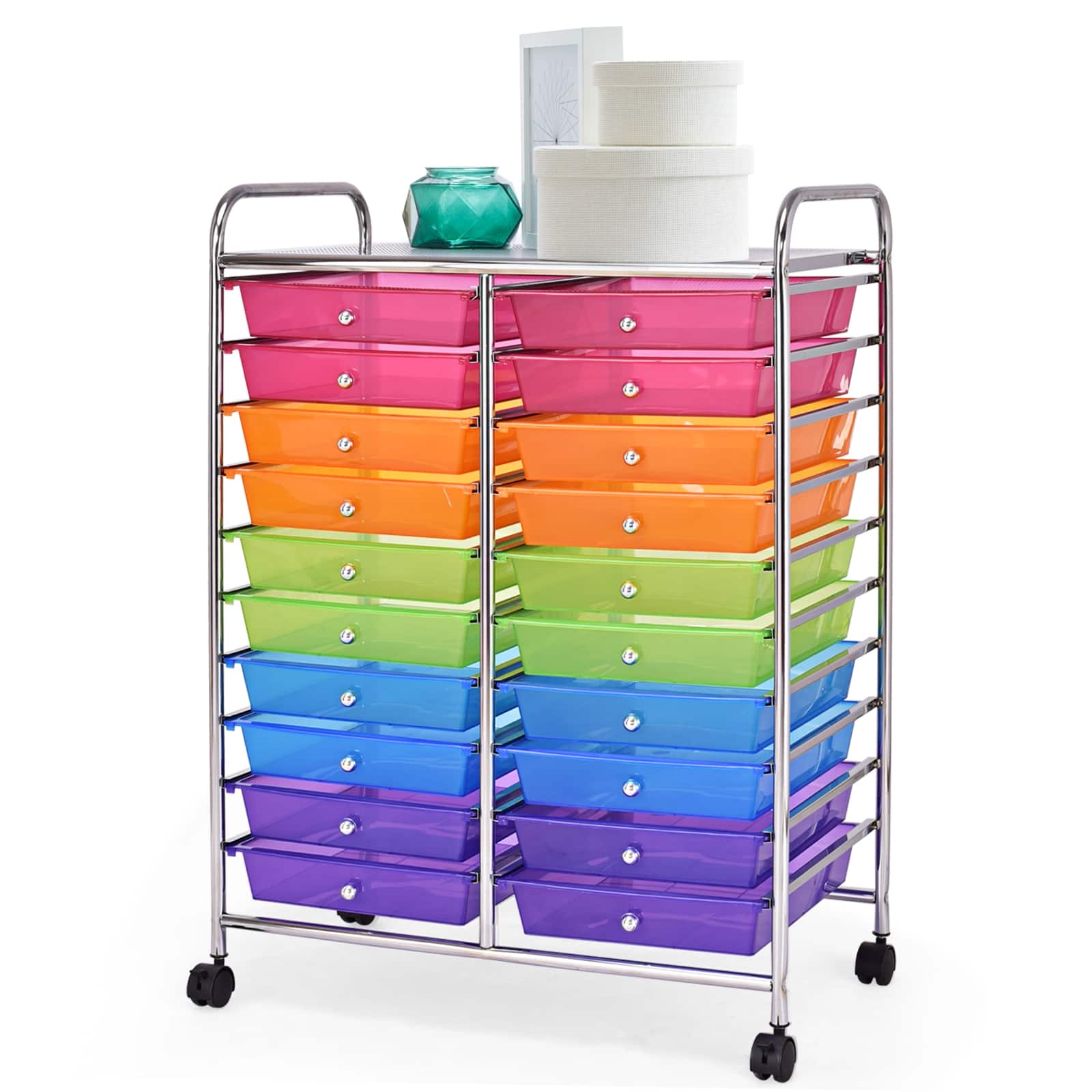 Ecooso - 20-Drawer Rolling Storage Cart Organizer, Mobile Drawer Unit for Studio, Classroom and Craft Supply Storage - Transparent Multicolor
