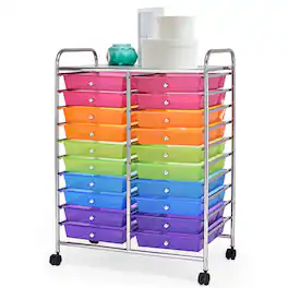 Ecooso - 20-Drawer Rolling Storage Cart Organizer, Mobile Drawer Unit for Studio, Classroom and Craft Supply Storage - Transparent Multicolor