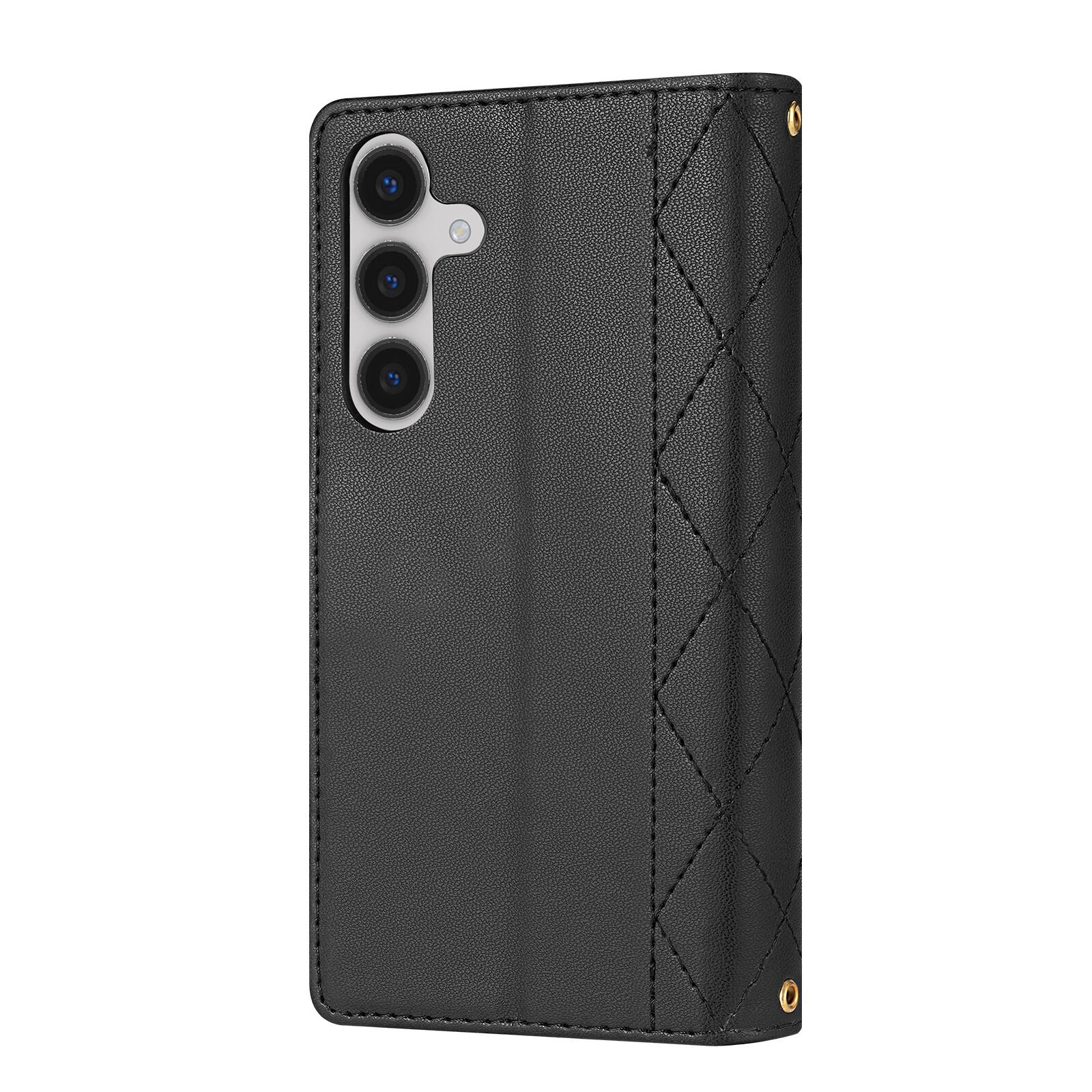Angle. Dteck - Shockproof Zipper Wallet Phone Case for Samsung Galaxy A37 5G with Crossbody Strap, PU Leather TPU Folio Stand Cover - Black.
