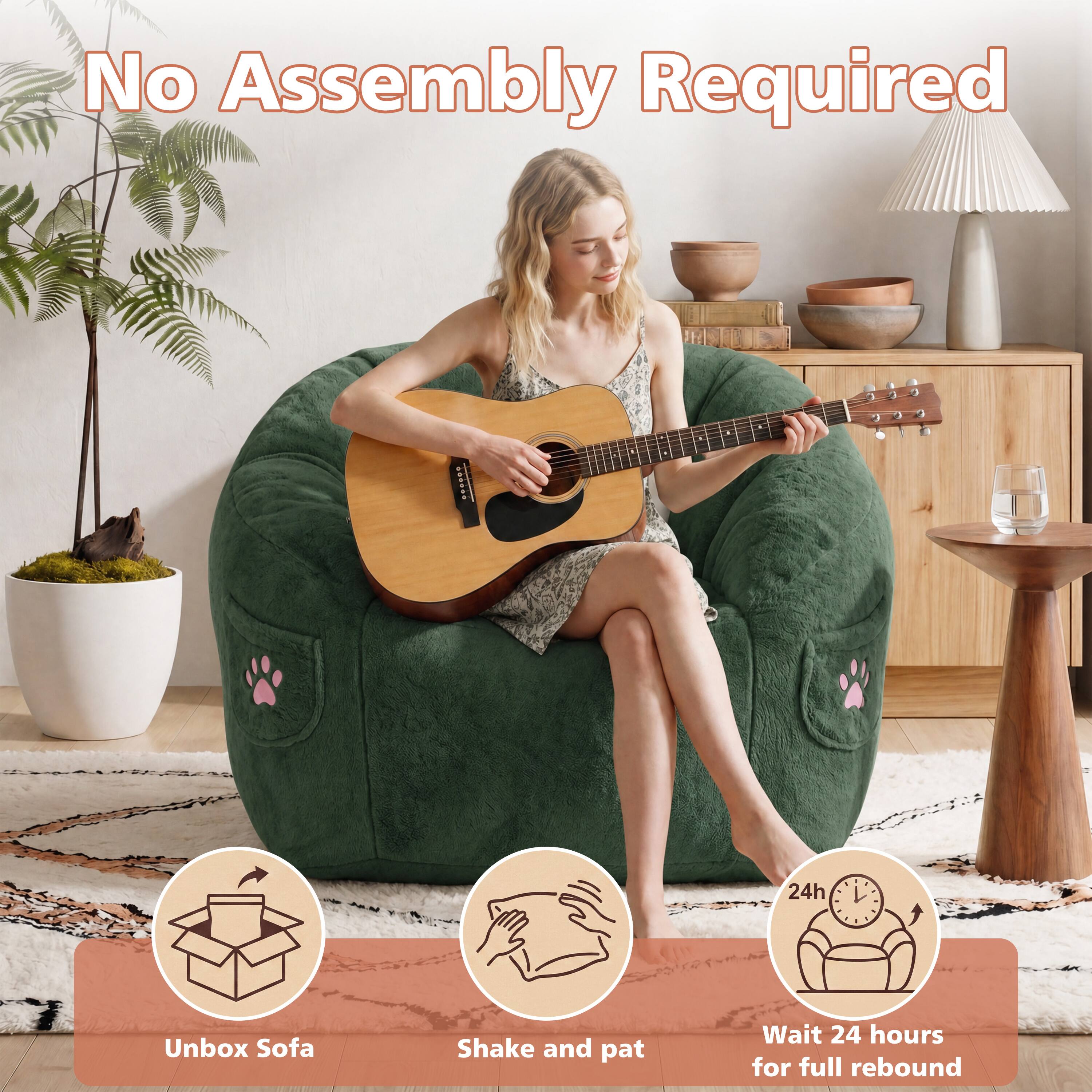 No Assembly Required

Unbox Sofa
Shake and pat
Wait 24 hours for full rebound