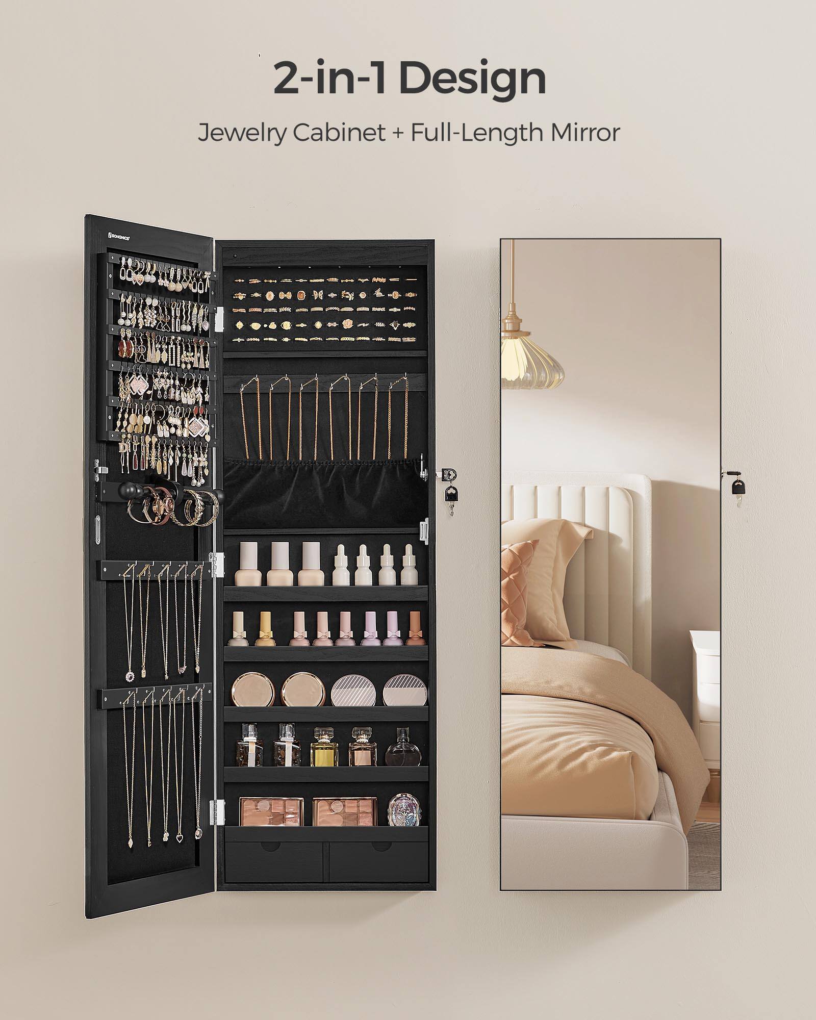 2-in-1 Design  
Jewelry Cabinet + Full-Length Mirror