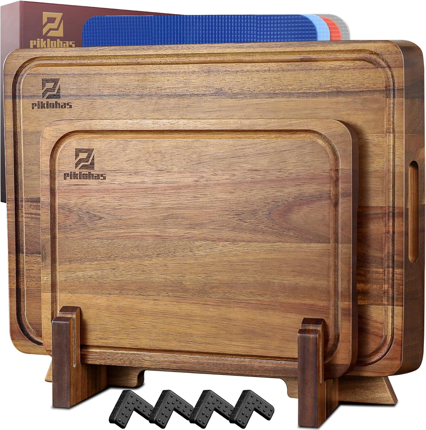 PARKER SLATER - 7-Pc Acacia Wood Cutting Board Set – Non-Slip, Juice Groove, Reversible