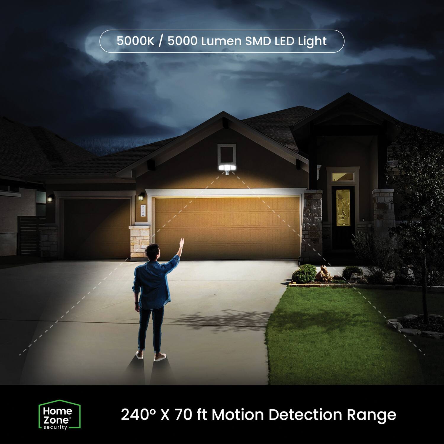 5000K / 5000 Lumen SMD LED Light  
Home Zone Security  
240° x 70 ft Motion Detection Range