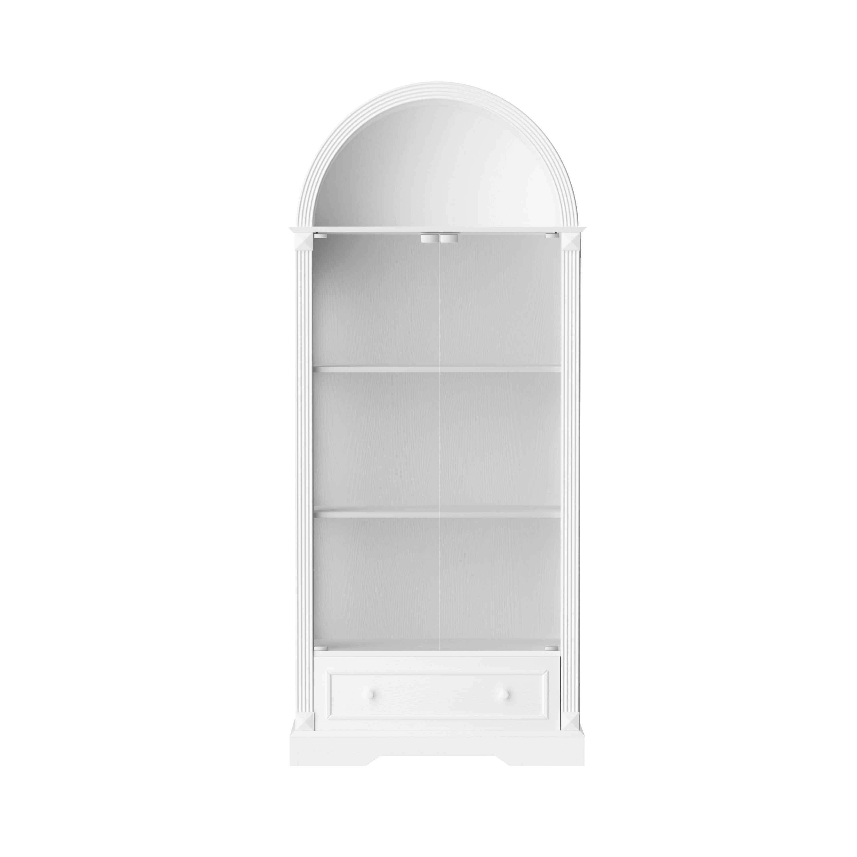 Alt View 4. Loheer - Loheer 70.9 Inch Arched Display Cabinet with Glass Doors and LED Lights, White Farmhouse Kitchen Storage Cabinet - White.