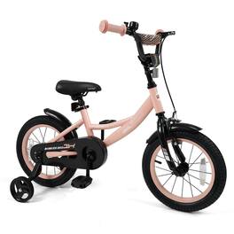 Costway - Kids Bike, 14" Toddler Bicycle with Training Wheels, Dual Brakes, Adjustable Seat - Pink