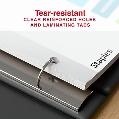 Tear-resistant  
CLEAR REINFORCED HOLES AND LAMINATING TABS  
Staples