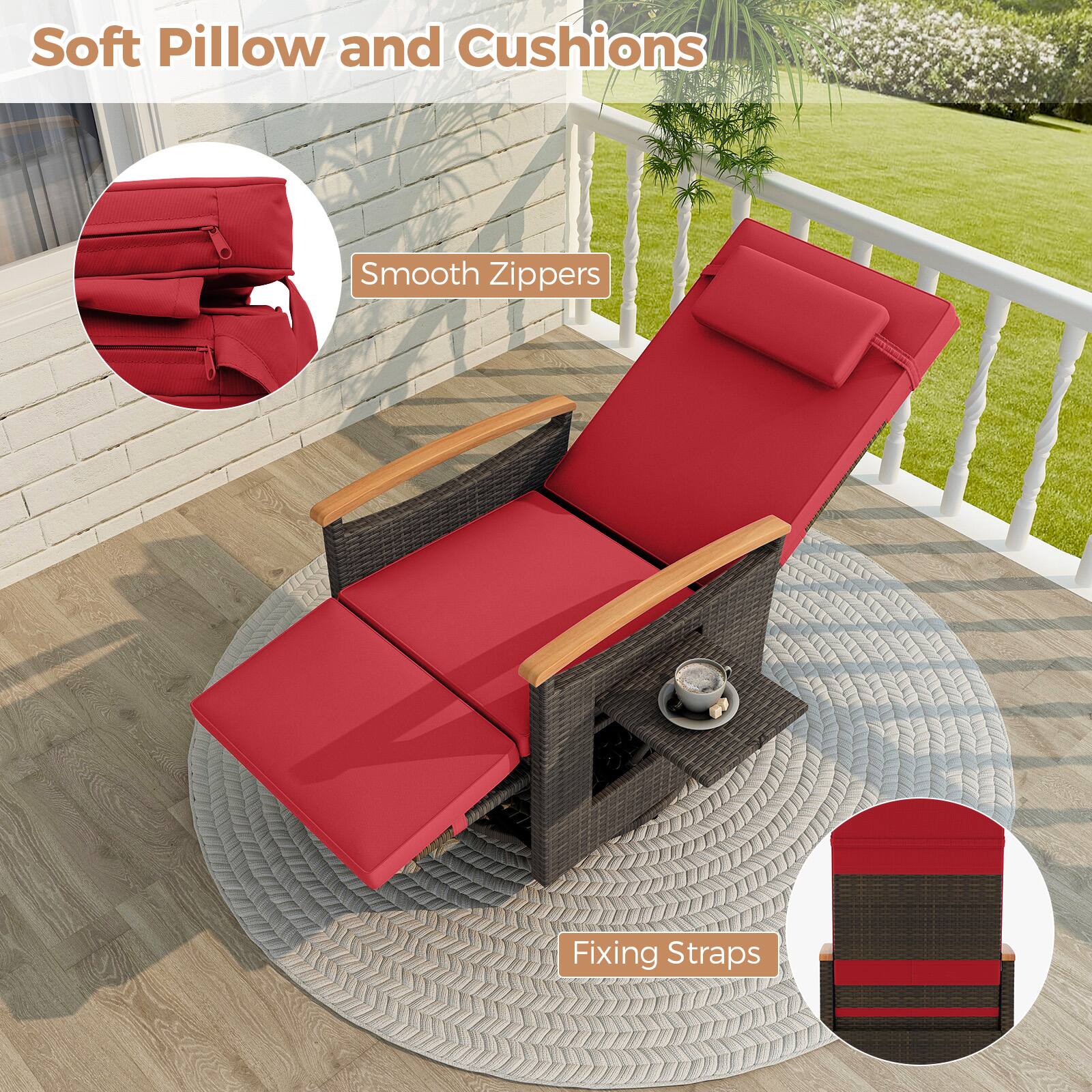 Soft Pillow and Cushions, Smooth Zippers, Fixing Straps