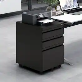 Loheer - 3 Drawer Mobile File Cabinet Black Metal Rolling Cabinet with Lock for Legal Letter Size Under Desk