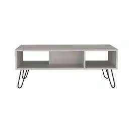 TuHome - Vassel Coffee Table, Hairpin Legs, Two Shelves - White
