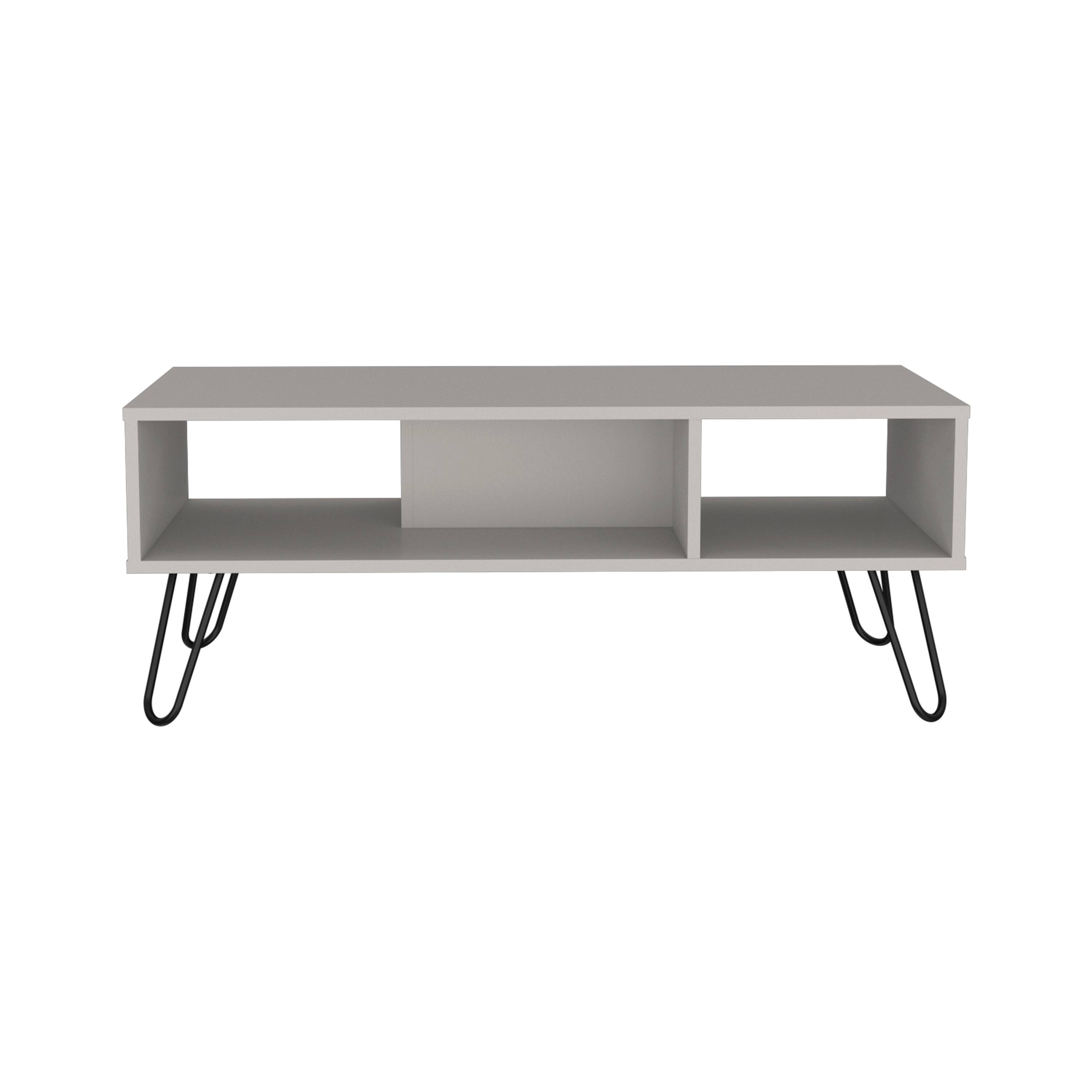 Front. TuHome - Vassel Coffee Table, Hairpin Legs, Two Shelves - White.