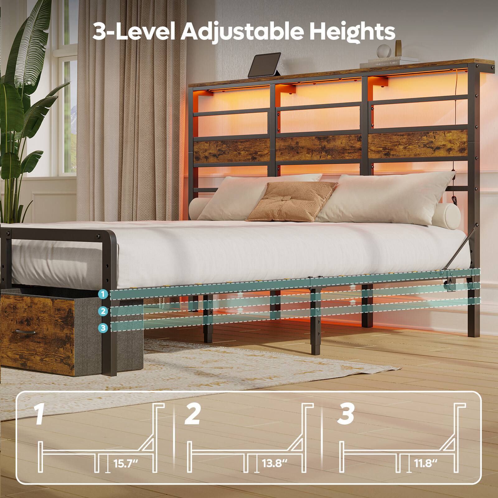 3-Level Adjustable Heights - 1 2 3 - 15.7" 13.8" 11.8"