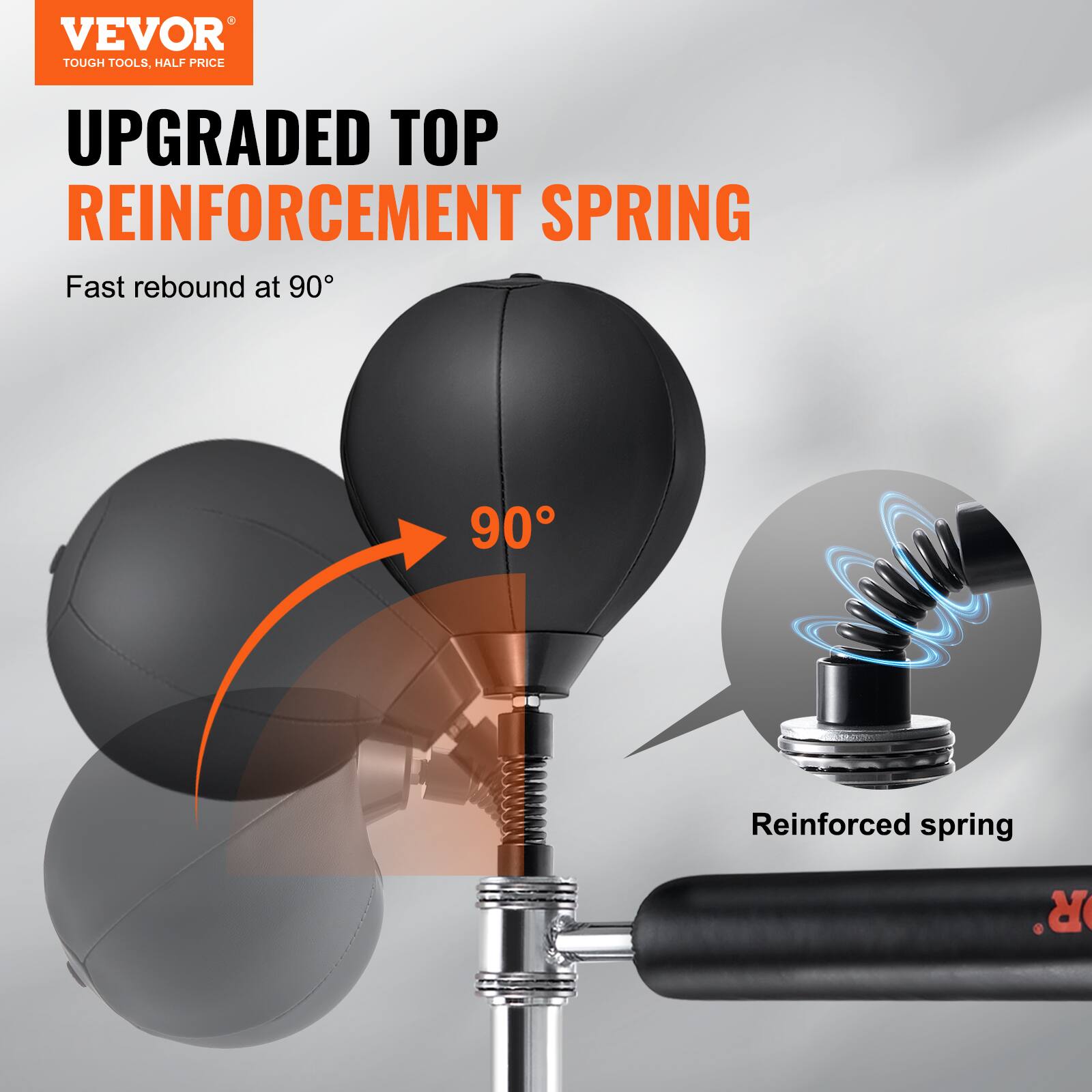 VEVOR  
TOUGH TOOLS, HALF PRICE  

UPGRADED TOP REINFORCEMENT SPRING  

Fast rebound at 90°  

90°  

Reinforced spring