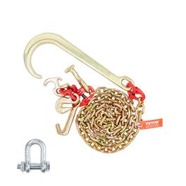 VEVOR - J Hook Chain, 5/16" x 6' G80 15" Long Shank J Hook Tow Chain with RTJ Cluster Hook & Grab Hook - Copper