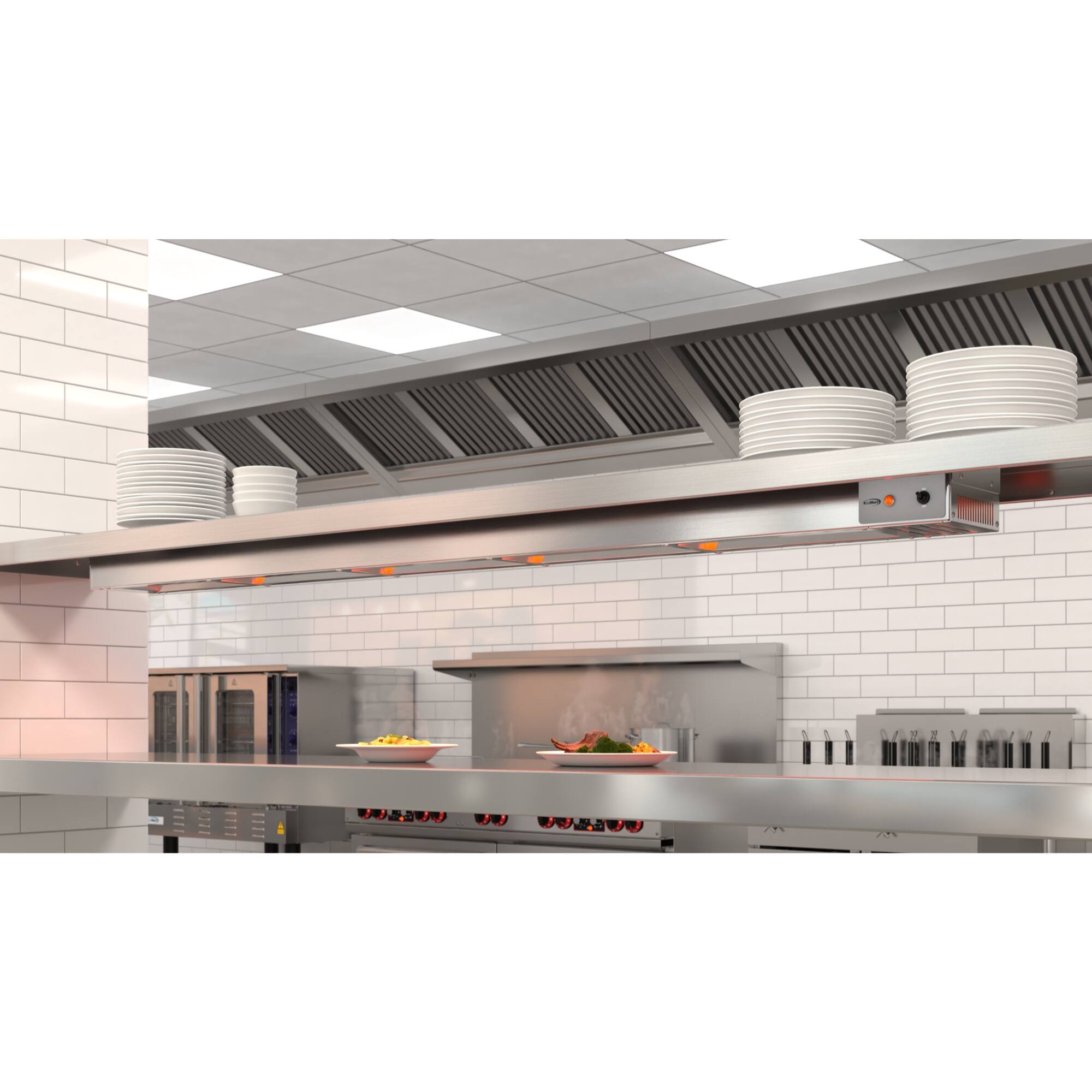 Left. Koolmore - 72 in. High Wattage Commercial Food Strip Warmer with Toggle Controls and Cord - 120V, 1725W, UL ListeD - Silver.