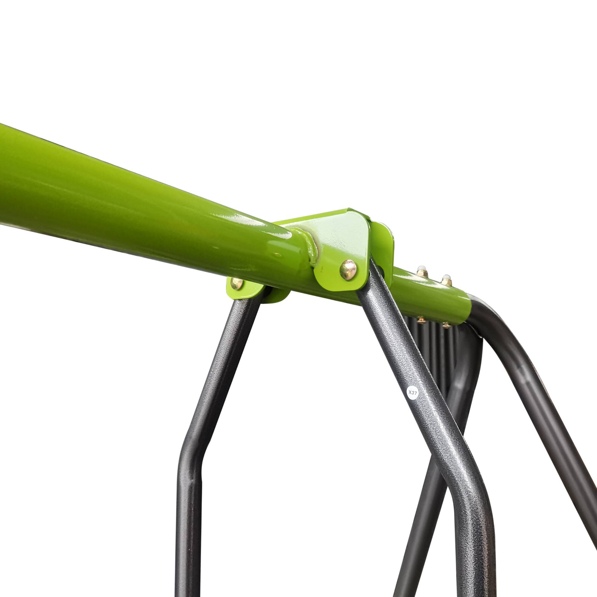 Alt View 5. Loheer - 11.16 ft Metal Swing Set with Face-to-Face Glider and 2 Belt Swings for Backyard - Lime green.