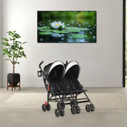 Front. Hivvago - Lightweight Foldable Double Stroller for Twins Compact Umbrella Design for Kids - Black.