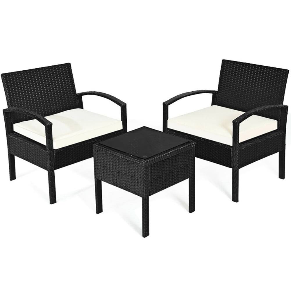 Alt View 1. Pefilos - 3-Piece Wicker Backyard Patio Conversation Furniture Set with Removable Cushions and Table for Yard Bistro Porch Balcony - Black.