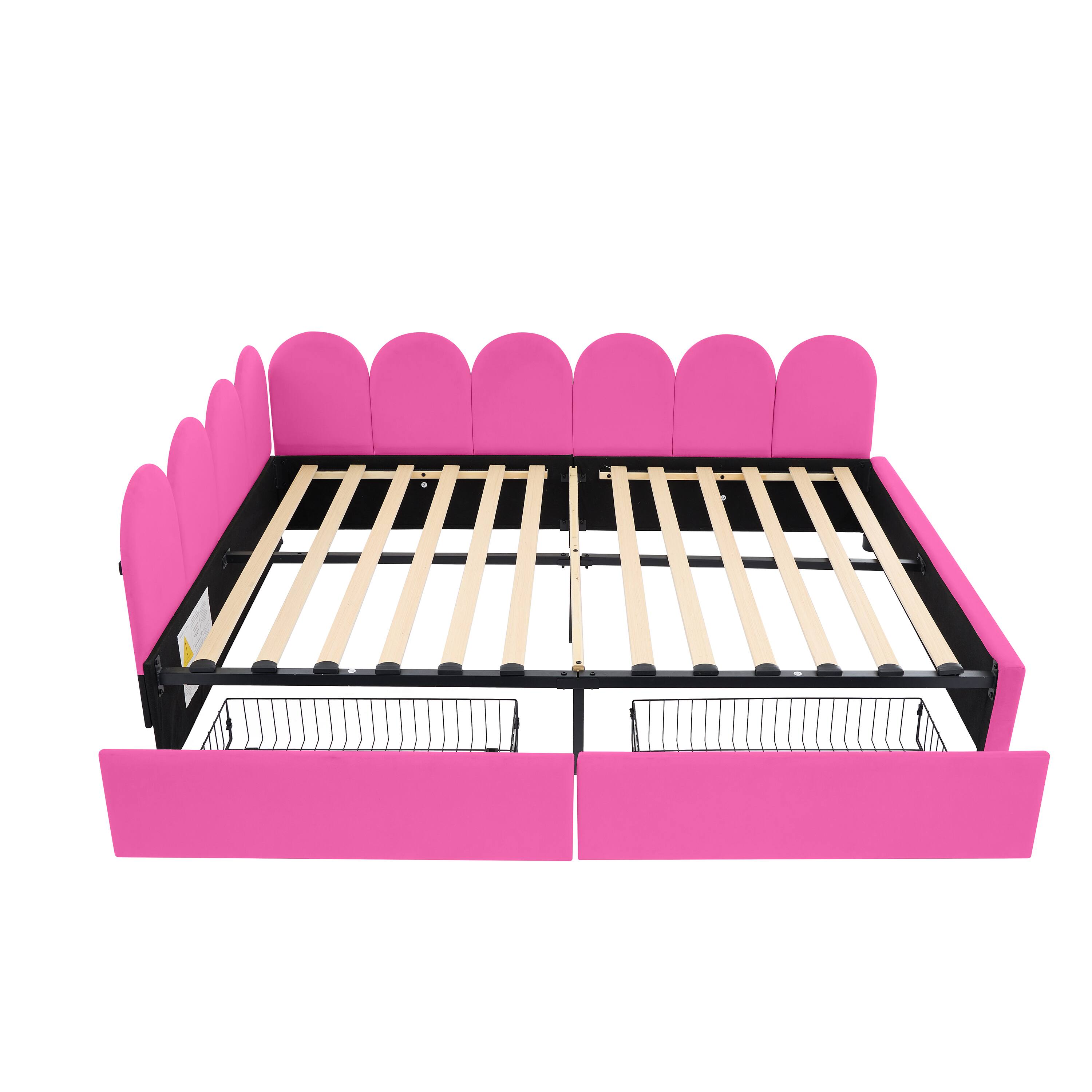 Alt View 4. Tiramisubest - Full Size Upholstered Daybed with 2 Drawers, Velvet Sofabed with Soft Fabric Headboard, No Box-spring Needed, Rose Red - Rose Red.