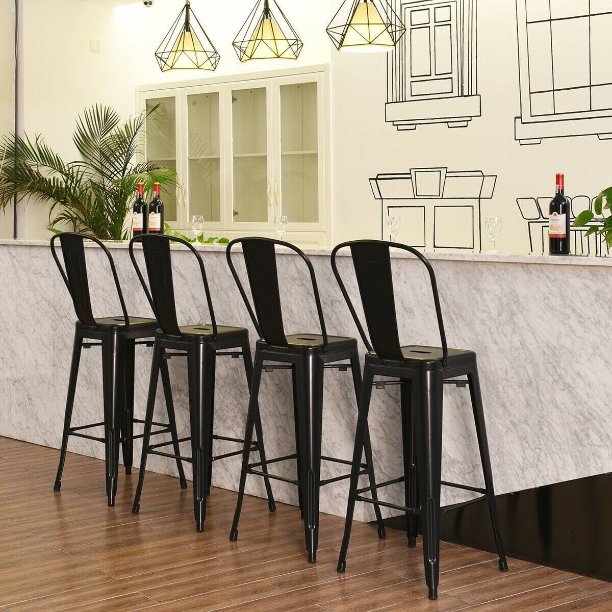 Alt View 1. Ecooso - Set of 4 Metal Bar Height Stools Stackable with Removable Backrest for Cafe or Home - Black.