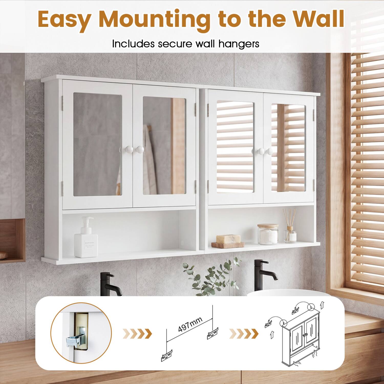 Easy Mounting to the Wall  
Includes secure wall hangers  
497mm