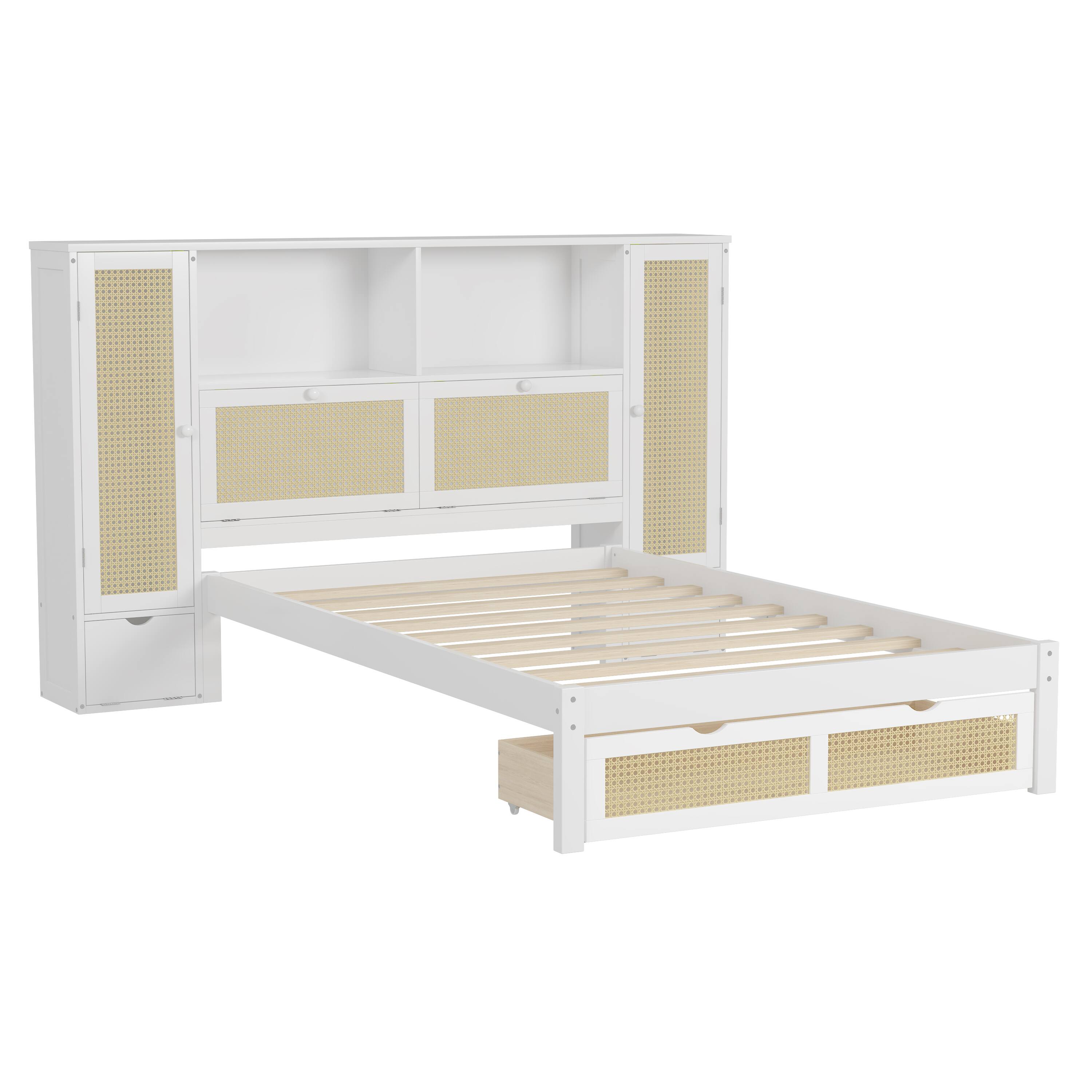 Alt View 2. Tiramisubest - Twin Size Wooden Multifunctional Platform Bed with Two Storage Lockers, Drawer, and Storage Shelf on Headboard - White.
