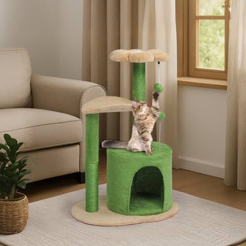 Alt View 5. Winado - 33in Cat Tree Tower with Cat Scratching Post Condo, Toy Ball, House for Indoor - Beige & Green.