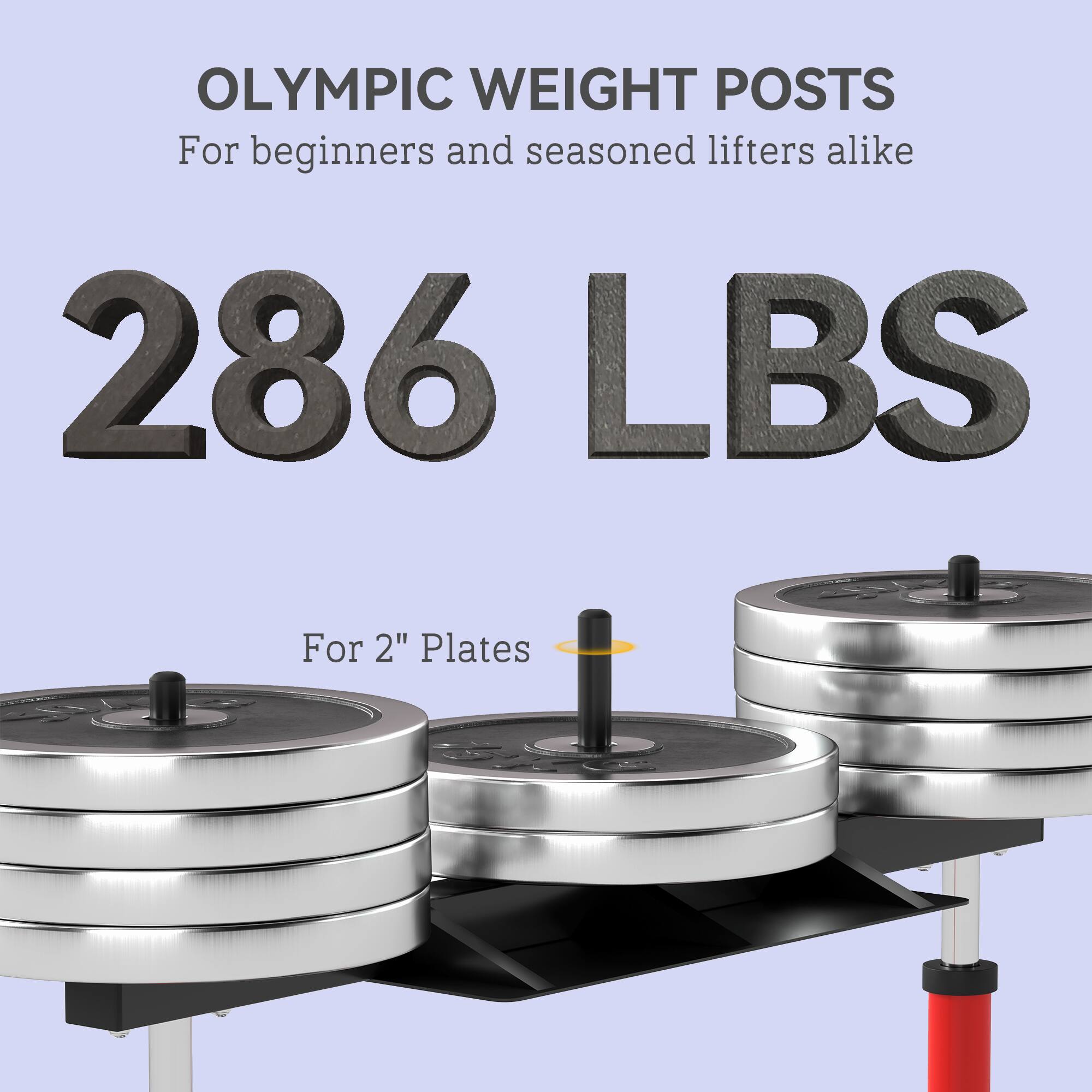 OLYMPIC WEIGHT POSTS  
For beginners and seasoned lifters alike  
286 LBS  
For 2" Plates