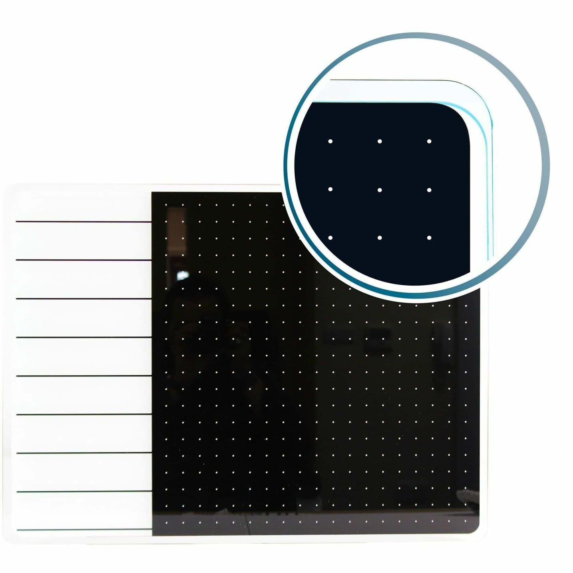 Floortex - Viztex Glacier &amp; Black Plan &amp; Grid Glass Dry Erase Board - 17'' x 23'' - White