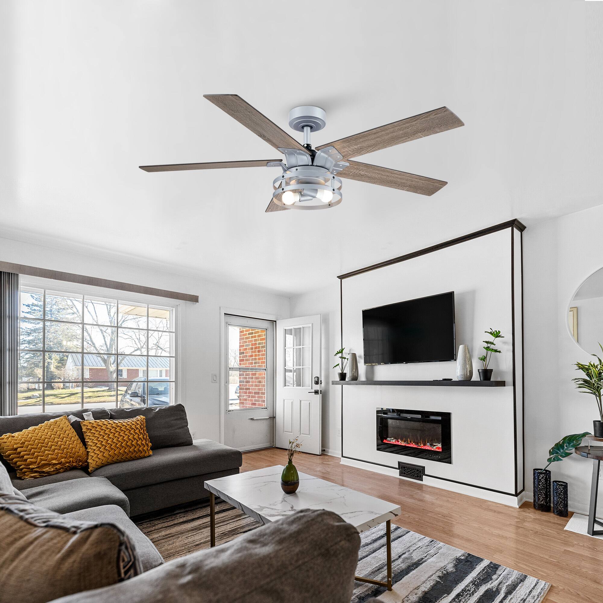 Angle. Parrot Uncle - Modern 52" Silver AC Motor Ceiling Fan with Light and Remote - Silver.