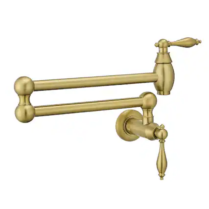 Front. Boyel Living - Wall Mount Pot Filler 2 Handles with Double Joint Swing Arms in Brushed Gold - Brushed Gold.