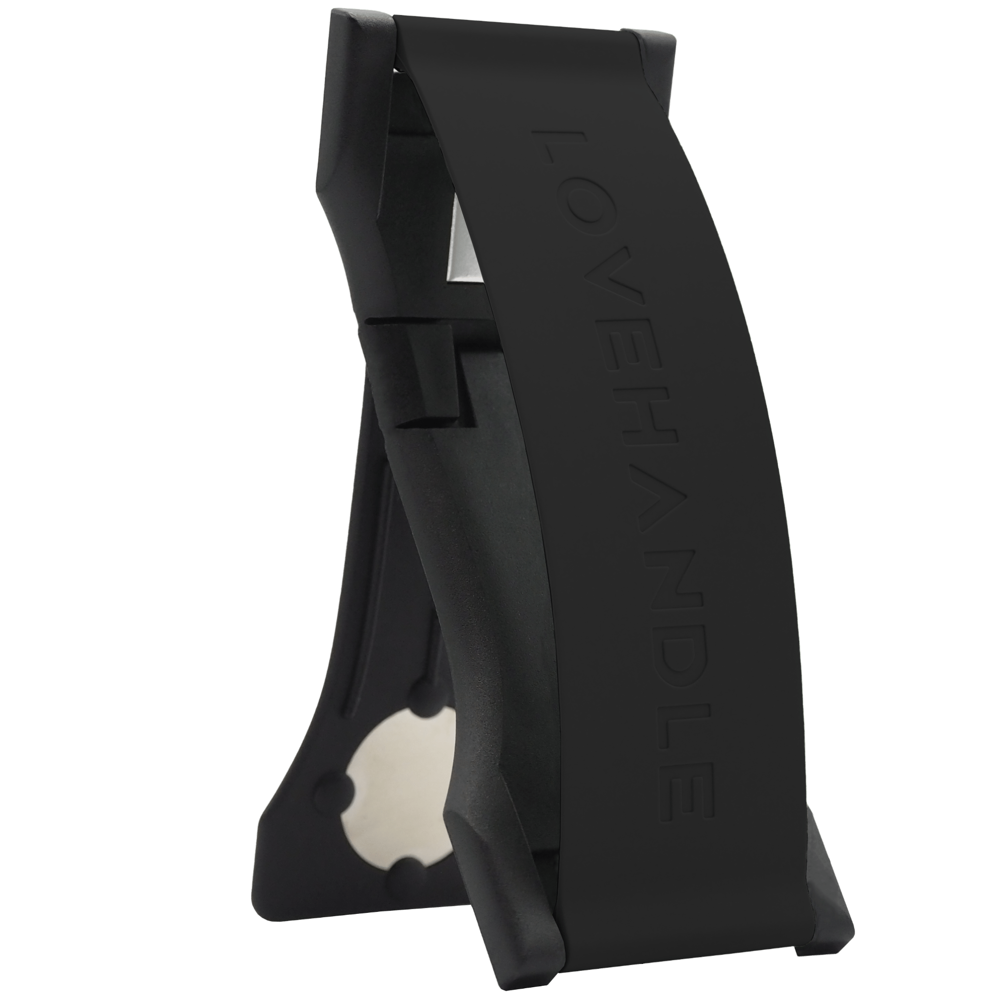 Front. LoveHandle - LoveHandle PRO Adhesive Phone Grip & Kickstand with Swappable Strap for Cell Phones - Black.