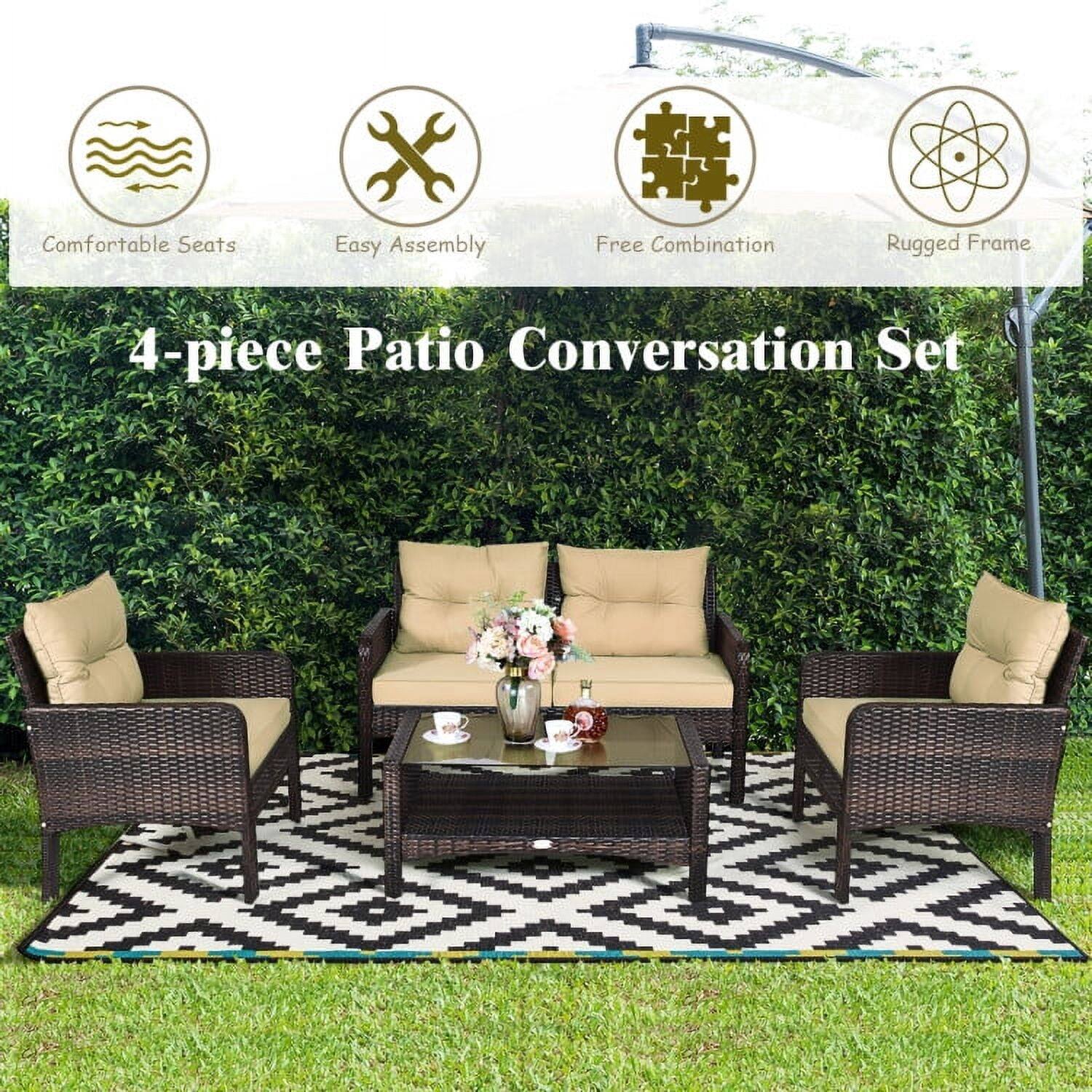 Comfortable Seats  
Easy Assembly  
Free Combination  
Rugged Frame  

4-piece Patio Conversation Set
