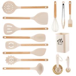 Sugift - 22-Piece Silicone Kitchen Utensil Set with Holder – Nonstick Cooking Tools with Measuring Cups and Spoons - Natural