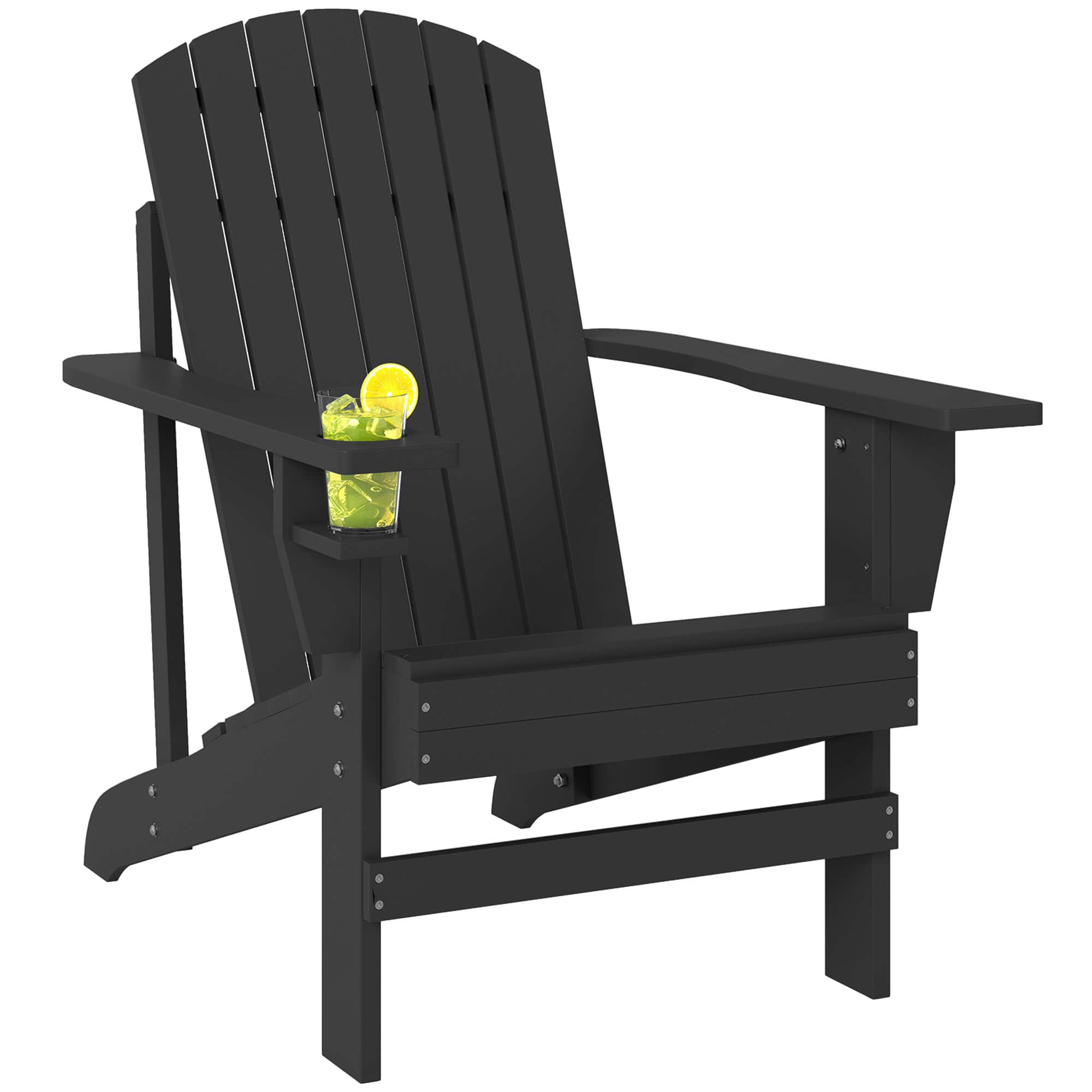 Front. Outsunny - Adirondack Chair, Outdoor Fire Pit and Porch Seating - Black.