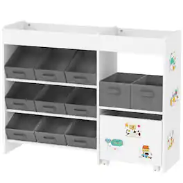 PULUZ - Kids Toy Storage Organizer with 11 Bins, Moveable Cabinet, Top Shelves, 3 Stickers, for Nursery, Playroom - White