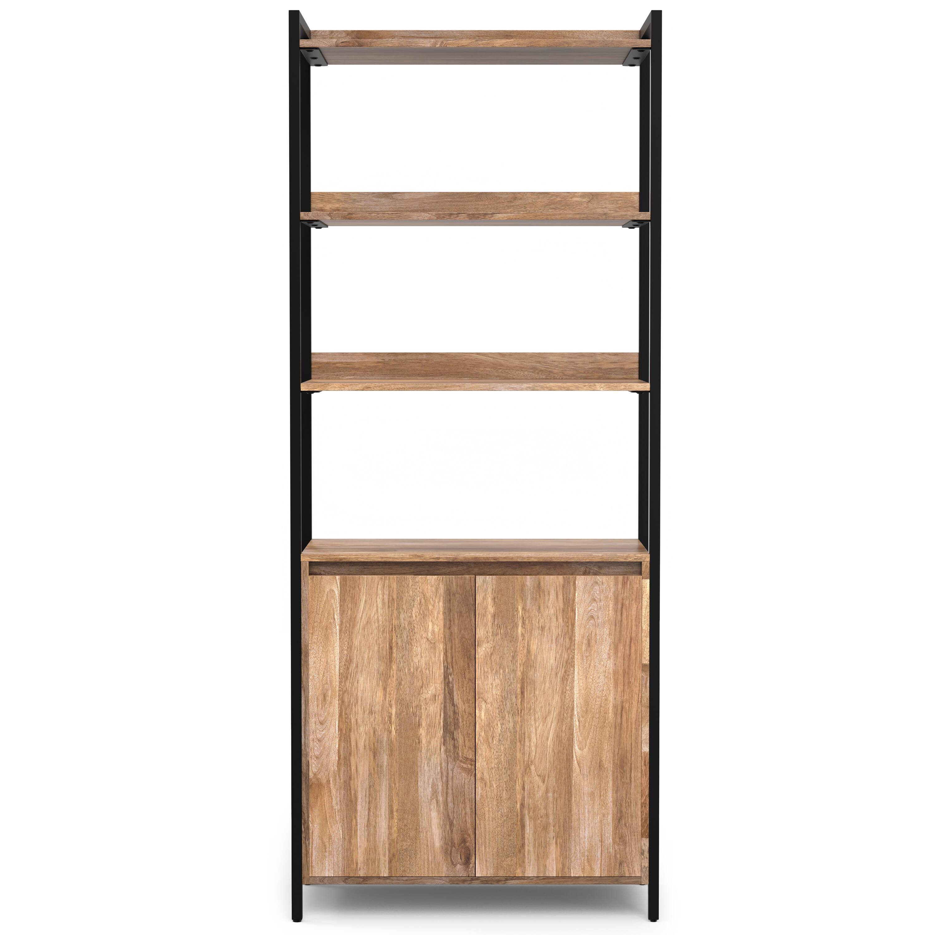 Left. Simpli Home - Kelsey 74 inch Tall Solid Mango Wood Large Bookshelf with Cabinet in Natural - Natural.