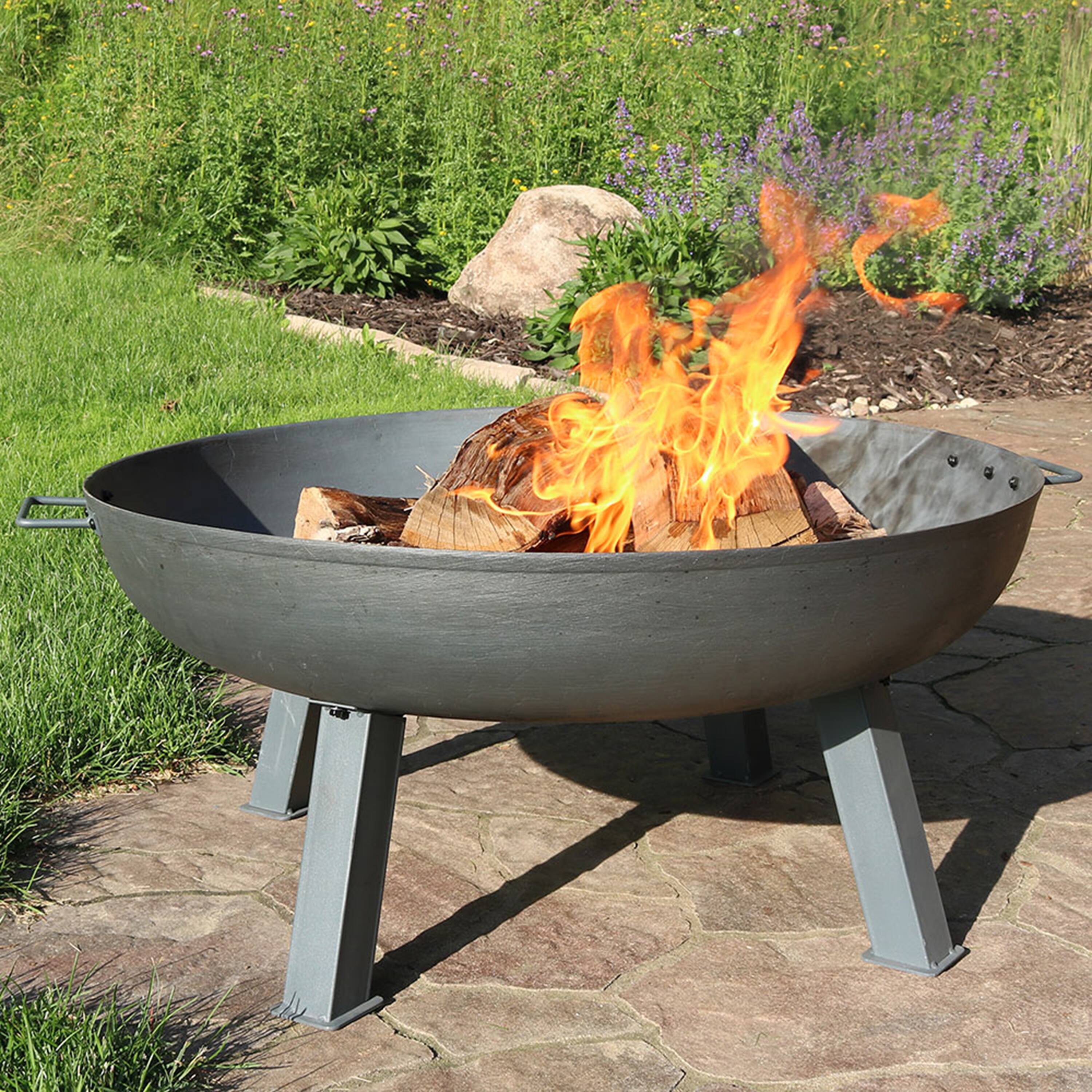Alt View 8. Sunnydaze - 34 in Rustic Cast Iron Fire Pit Bowl with Stand - Steel.