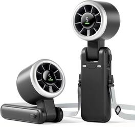 BEARSOLIM - 5 Gear Wind, Battery Operated, Up to 12 Working Hours, 3 IN 1 Hand Fan with Air Turbo Tech Cooling Fan - Obsidian black