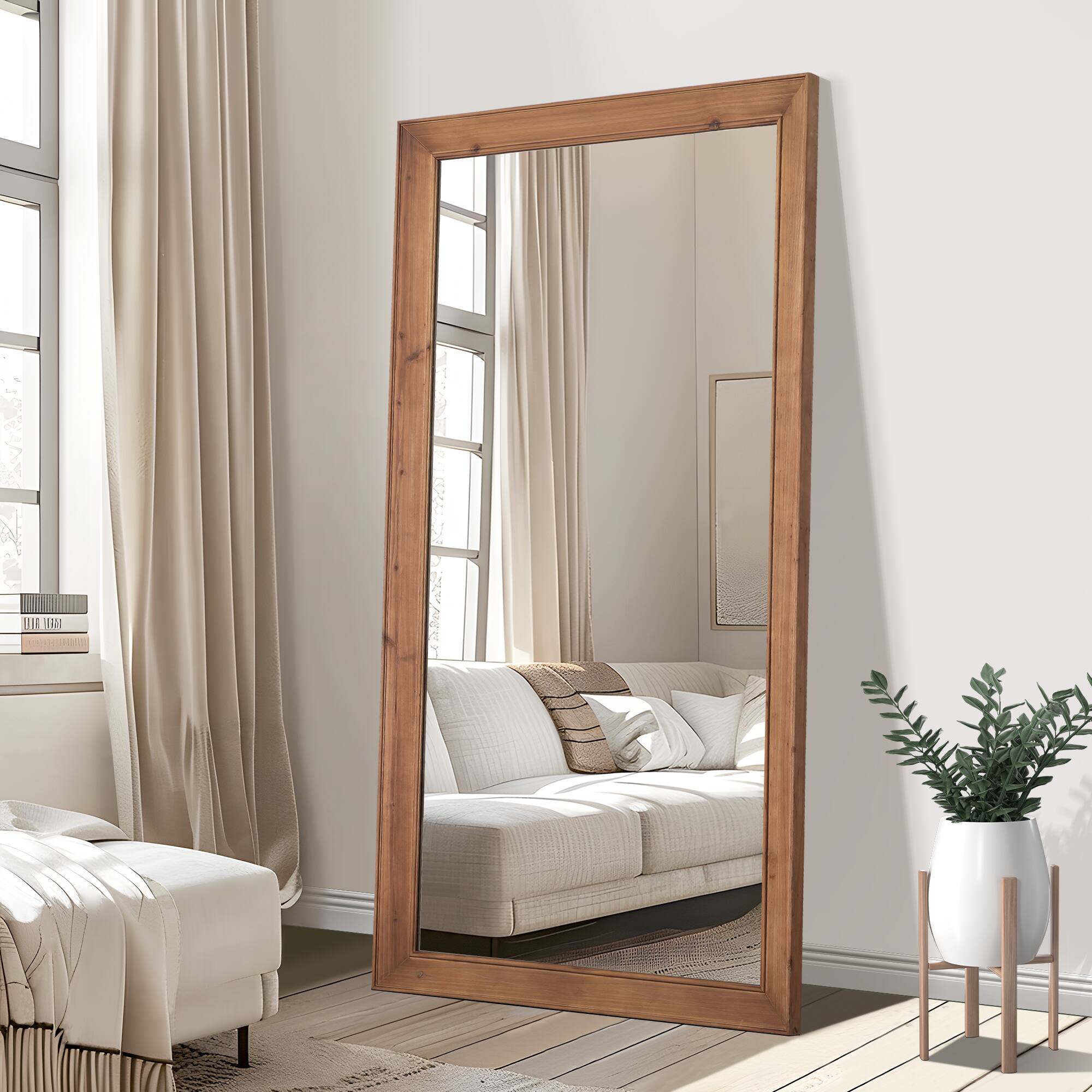 Alt View 3. PexFix - 71"x35" Full Length Mirror Solid Wood Frame Floor Mirror with Stand Rustic Wall Mounted Mirror Large Dressing Mirror - Brown.