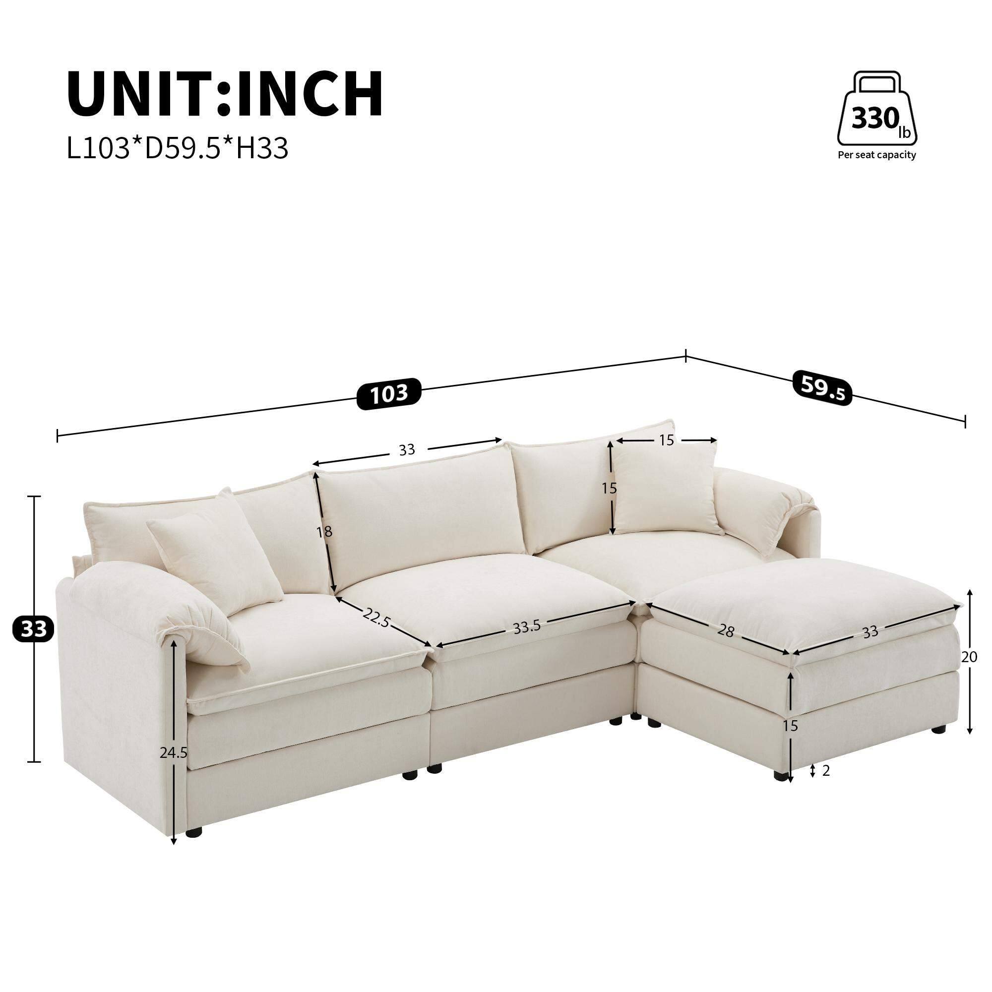 Roomtec VIDEO103 inch Chenille Modular Sectional Sofa with Deep and ...
