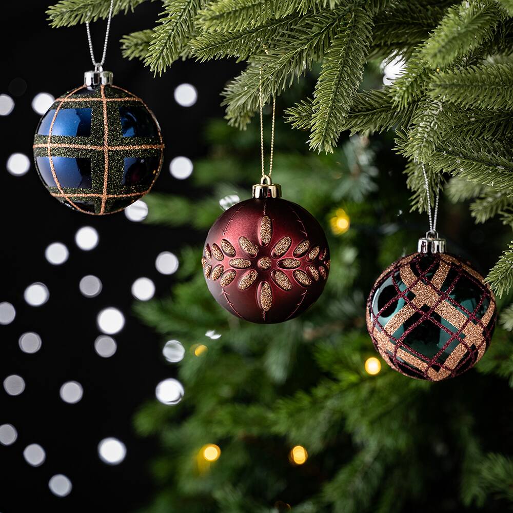 Alt View 1. OrnamentallyYou - Touch of Gold Delightfully Glittered Ornament Bauble Set Green Blue Bronze and Maroon 16 Pieces - Multi-colored.